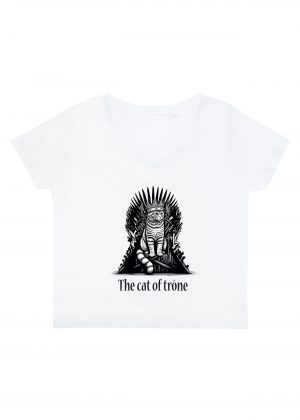 T-shirt blanc col V femme vue de face Visuel Chats II - Humours Col rond Femmes / Chat II ~ Humours