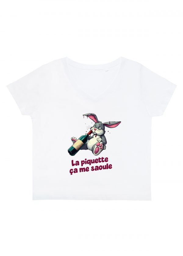 T-shirt blanc col V femme vue de face Visuel Lapins II - Eat me, drunk me Col V Femmes / Lapin II ~ Eat me, drink me