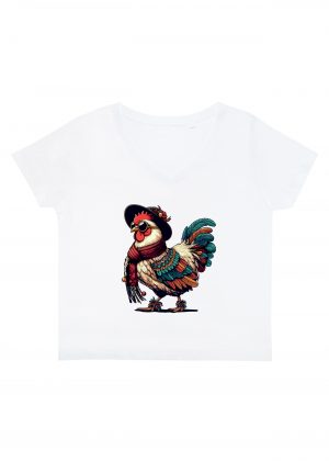 T-shirt blanc col V femme vue de face Visuel Poules II - Humours Col V Femmes / Poule II ~ Humours