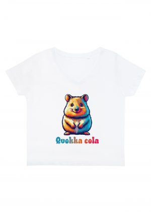 T-shirt blanc col V femme vue de face Visuel Quokkas I - Humours Col V Femmes / Quokka ~ Humours