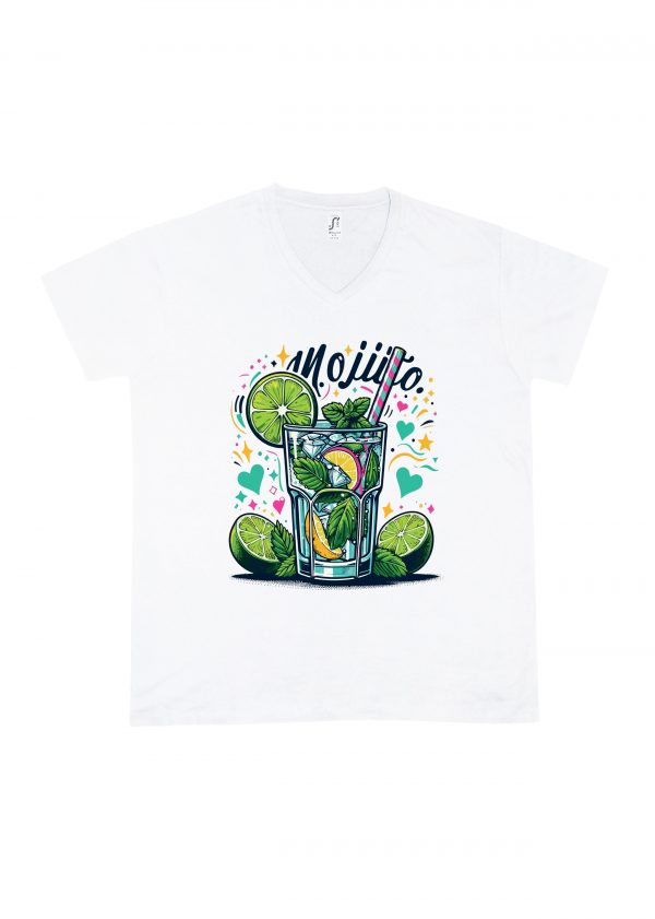 T-shirt blanc col V homme vue de face Visuel Apéros I - Eat me, drunk me Col V Hommes / Apéro I ~ Eat me, drunk me