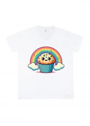 T-shirt blanc col V homme vue de face Visuel Gâteaux I - Eat me, drunk me Col V Hommes / Gâteau ~ Eat me, drunk me