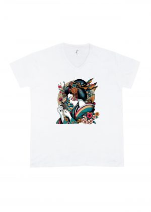 T-shirt blanc col V homme vue de face Visuel Geishas IV - Asia Col V Hommes / Geïsha IV ~ Asia