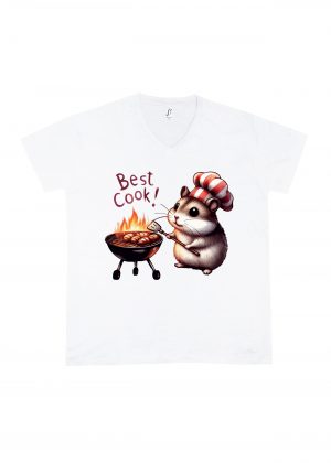 T-shirt blanc col V homme vue de face Visuel Hamsters II - Eat me, drunk me Col V Hommes / Hamster II ~ Eat me, drunk me
