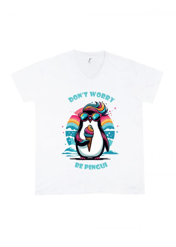 T-shirt blanc col V homme vue de face Visuel Pinguins I - Eat me, drunk me Col V Hommes / Pinguin ~ Eat me, drunk me