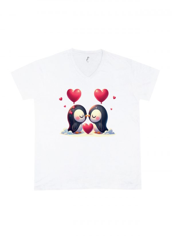 T-shirt blanc col V homme vue de face Visuel Pinguins I - Loves Col V Hommes / Pinguins I ~ Loves