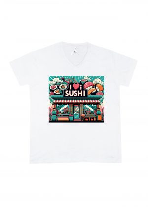 T-shirt blanc col V homme vue de face Visuel sushis I - Asia Col V Hommes / Sushis I ~ Asia