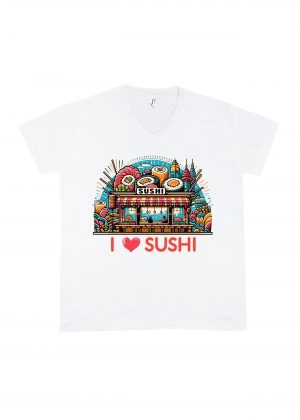 T-shirt blanc col V homme vue de face Visuel sushis II - Asia Col V Hommes / Sushis II ~ Asia
