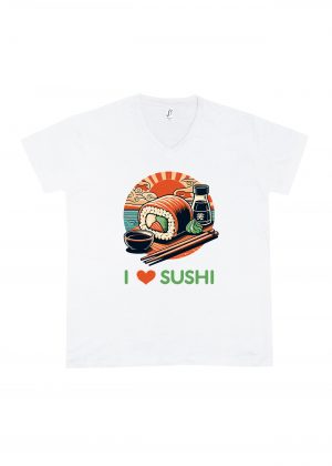 T-shirt blanc col V homme vue de face Visuel sushis III - Asia Col V Hommes / Sushis III ~ Asia