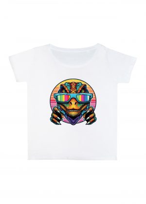T-shirt blanc col rond large femme vue de face Dinausaures lunettes I Col rond Femmes / Dinosaure I ~ Colors Vibes