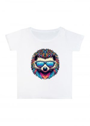 T-shirt blanc col rond large femme vue de face Hérissons lunettes futuristes I Col rond Femmes / Hérisson I ~ Colors Vibes