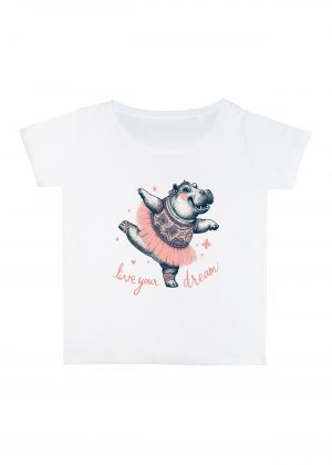T-shirt blanc col rond large femme vue de face Visuel Animaux drôles II -Dances & fiestas Col rond Femmes / Hippopotame ~ Danses & Fiestas