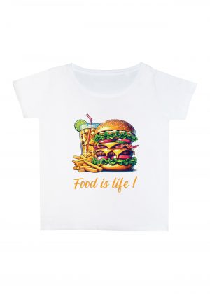 T-shirt blanc col rond large femme vue de face Visuel Burgers I - Eat me, drunk me Col rond Femmes / Burger ~ Eat me, drink me