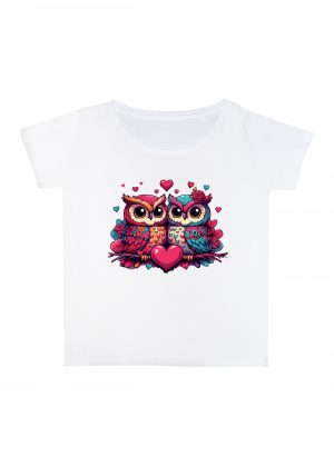 T-shirt blanc col rond large femme vue de face Visuel Chouettes I - Loves Col rond Femmes / Chouettes ~ Loves