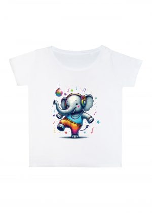 T-shirt blanc col rond large femme vue de face Visuel Eléphants I - Dances & fiestas Col rond Femmes / Eléphant ~ Danses & Fiestas
