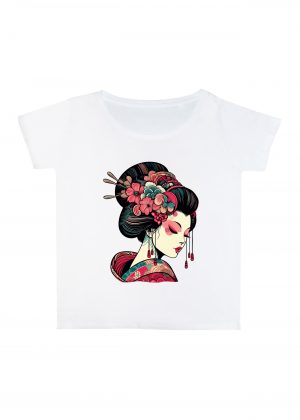 T-shirt blanc col rond large femme vue de face Visuel Geishas 1 - Asia Col rond Femmes / Geïsha I ~ Asia