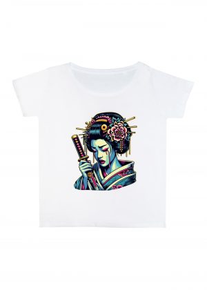 T-shirt blanc col rond large femme vue de face Visuel Geishas 2 - Asia Col rond Femmes / Geïsha II ~ Asia