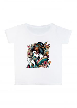 T-shirt blanc col rond large femme vue de face Visuel Geishas 4 - Asia Col rond Femmes / Geïsha IV ~ Asia