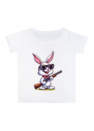 T-shirt blanc col rond large femme vue de face Visuel Lapins I - Humours Col rond Femmes / Lapin ~ Humours