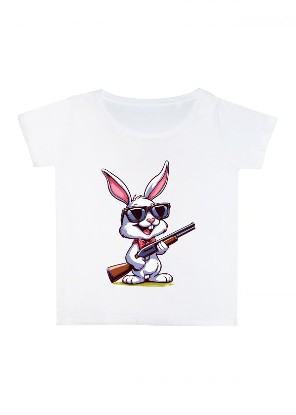 T-shirt blanc col rond large femme vue de face Visuel Lapins I - Humours Col rond Femmes / Lapin ~ Humours