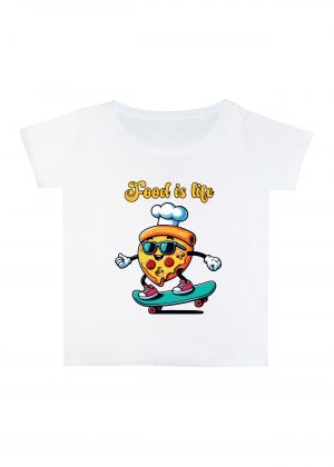 T-shirt blanc col rond large femme vue de face Visuel Pizza I - Eat me, drunk me Col rond Femmes / Pizzas ~ Eat me, drink me