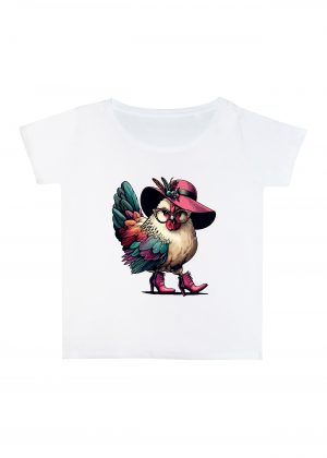 T-shirt blanc col rond large femme vue de face Visuel Poules I - Humours Col rond Femmes / Poule I ~ Humours