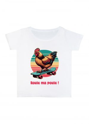 T-shirt blanc col rond large femme vue de face Visuel Poules III - Humours Col rond Femmes / Poule III ~ Humours