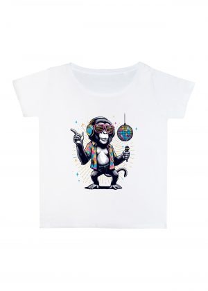 T-shirt blanc col rond large femme vue de face Visuel Singes I - Dances & fiestas Col rond Femmes / Singe I ~ Danses & Fiestas