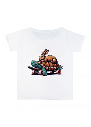 T-shirt blanc col rond large femme vue de face Visuel Tortues I - Humours Col rond Femmes / Tortue & Lièvre ~ Humours