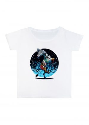 T-shirt blanc col rond large femme vue de face Visuel Zèbres II - Dances & fiestas Col rond Femmes / Zèbre II ~ Danses & Fiestas