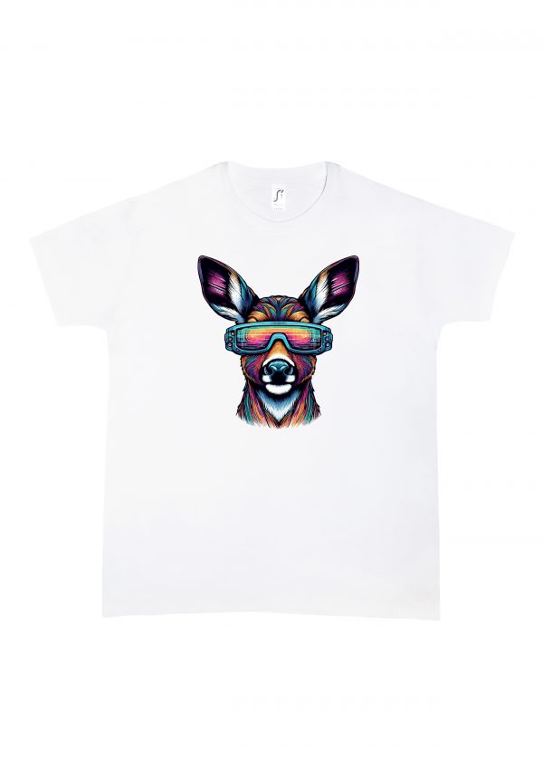 Tshirt blanc col rond homme vue de face Cerfs lunettes futuristes I Col rond Hommes / Cerf ~ Colors Vibes