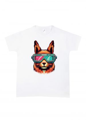 Tshirt blanc col rond homme vue de face Ecureuils lunettes I Col rond Hommes / Ecureuil ~ Colors Vibes