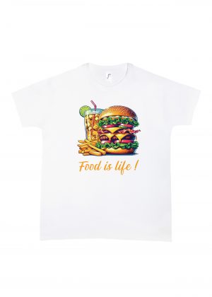 Tshirt blanc col rond homme vue de face Visuel Burgers I - Eat me, drunk me Col rond Hommes / Burger ~ Eat me, drink me