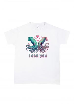 Tshirt blanc col rond homme vue de face Visuel Calamars I - Loves Col rond Hommes / Calamars ~ Loves