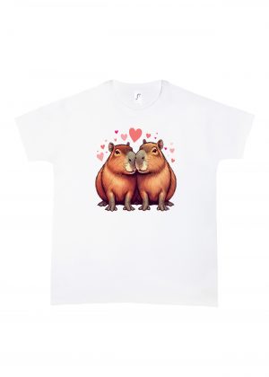 Tshirt blanc col rond homme vue de face Visuel Capybaras amoureux I - Loves Col rond Hommes / Capybaras ~ Loves