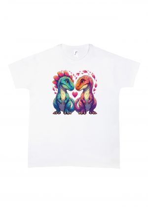 Tshirt blanc col rond homme vue de face Visuel Dinosaures amoureux I - Loves Col rond Hommes / Dinosaures ~ Loves