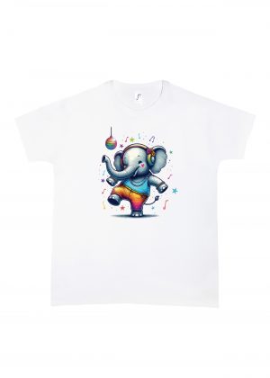 Tshirt blanc col rond homme vue de face Visuel Eléphants I - Dances & fiestas Col rond Hommes / Eléphant ~ Danses & Fiestas