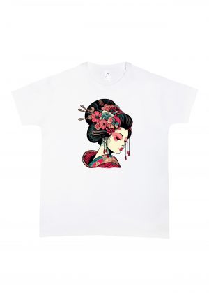 Tshirt blanc col rond homme vue de face Visuel Geishas I - Asia Col rond Hommes / Geïsha I ~ Asia