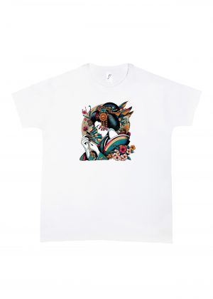 Tshirt blanc col rond homme vue de face Visuel Geishas IV - Asia Col rond Hommes / Geïsha IV ~ Asia