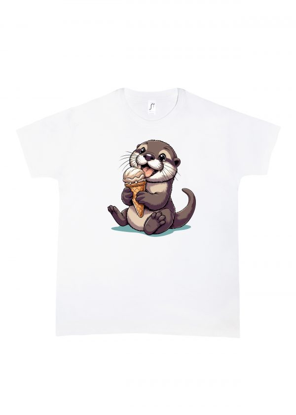 Tshirt blanc col rond homme vue de face Visuel Loutre glace I - Eat me, drunk me Col rond Hommes / Loutre ~ Eat me, drink me