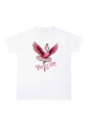 Tshirt blanc col rond homme vue de face Visuel animaux drôles I - Dances & fiestas Col rond Hommes / Flamant rose ~ Danses & Fiestas