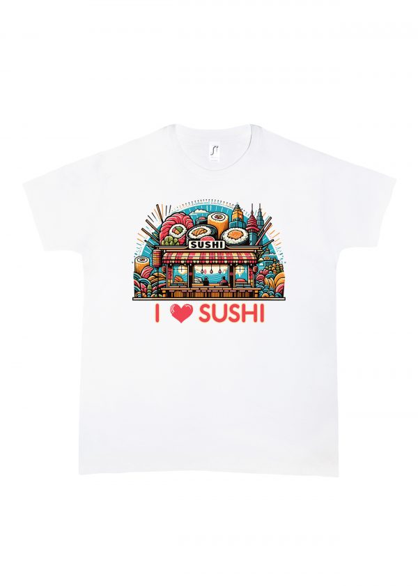 Tshirt blanc col rond homme vue de face Visuel sushis II - Asia Col rond Hommes / Sushis II ~ Asia