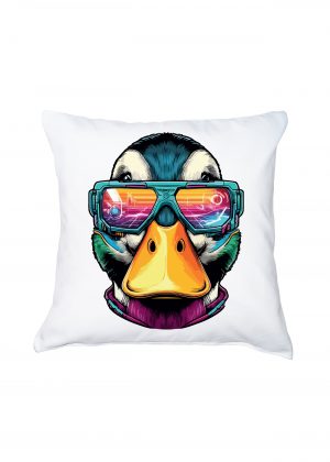 Coussin blanc vue de face Canards lunettes futuristes I Housse de coussin Canard ~ Colors Vibes