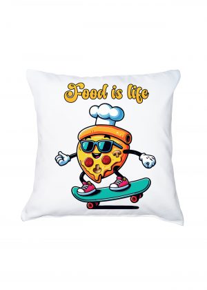 Coussin blanc vue de face Visuel Pizza I - Eat me, drunk me Housse de coussin Pizza ~ Eat me / Drink me