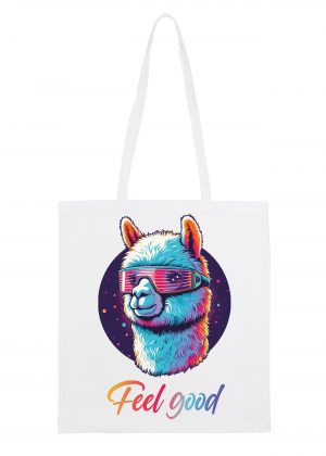 Masque sac tote bag blanc vue de face Alpaga lunettes futuristes I Tote Bag Alpaga ~ Colors Vibes