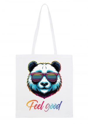 Masque sac tote bag blanc vue de face Panda lunettes futuristes I Tote Bag Panda ~ Colors Vibes