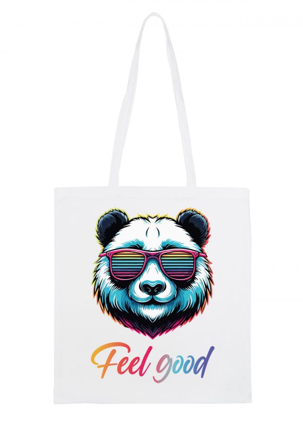 Masque sac tote bag blanc vue de face Panda lunettes futuristes I Tote Bag Panda ~ Colors Vibes