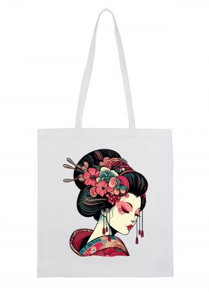 Masque sac tote bag blanc vue de face Visuel Geishas I - Asia Tote Bag Geïsha I ~ Asia