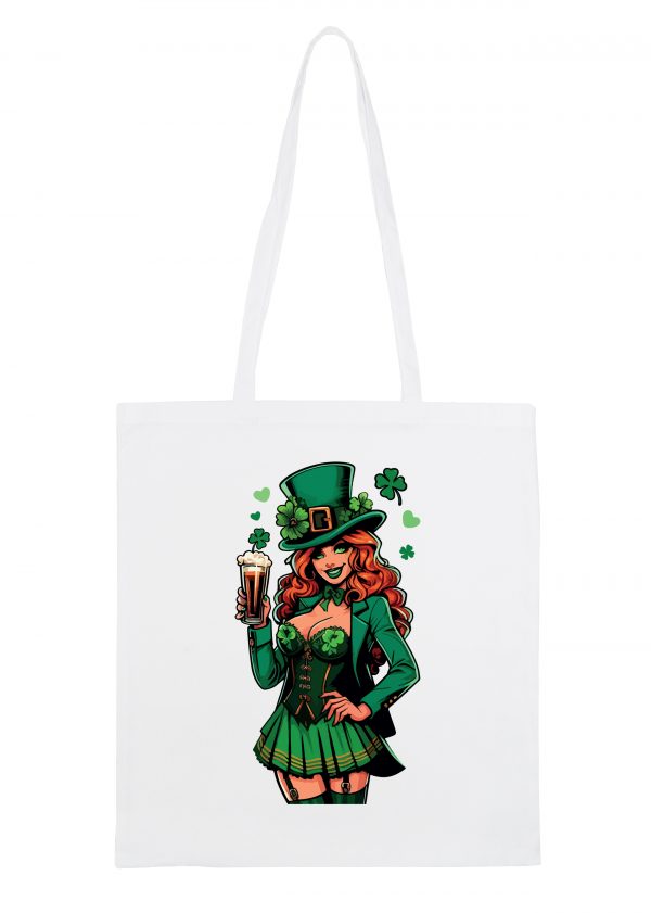 Masque sac tote bag blanc vue de face Visuel fête de la Saint Patrick I - Saint Patrick Tote Bag Lady ~ Saint Patrick