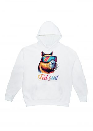 Sweets blanc capuche adultes vue de face Capybara lunettes futuristes I Sweats à capuche Unisexe Adultes / Capybara ~ Colors Vibes